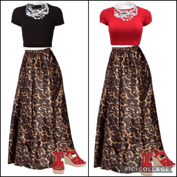 Boutique Satin Leopard Flowy A-Line Maxi Midi Skirt - Picture 3 of 16